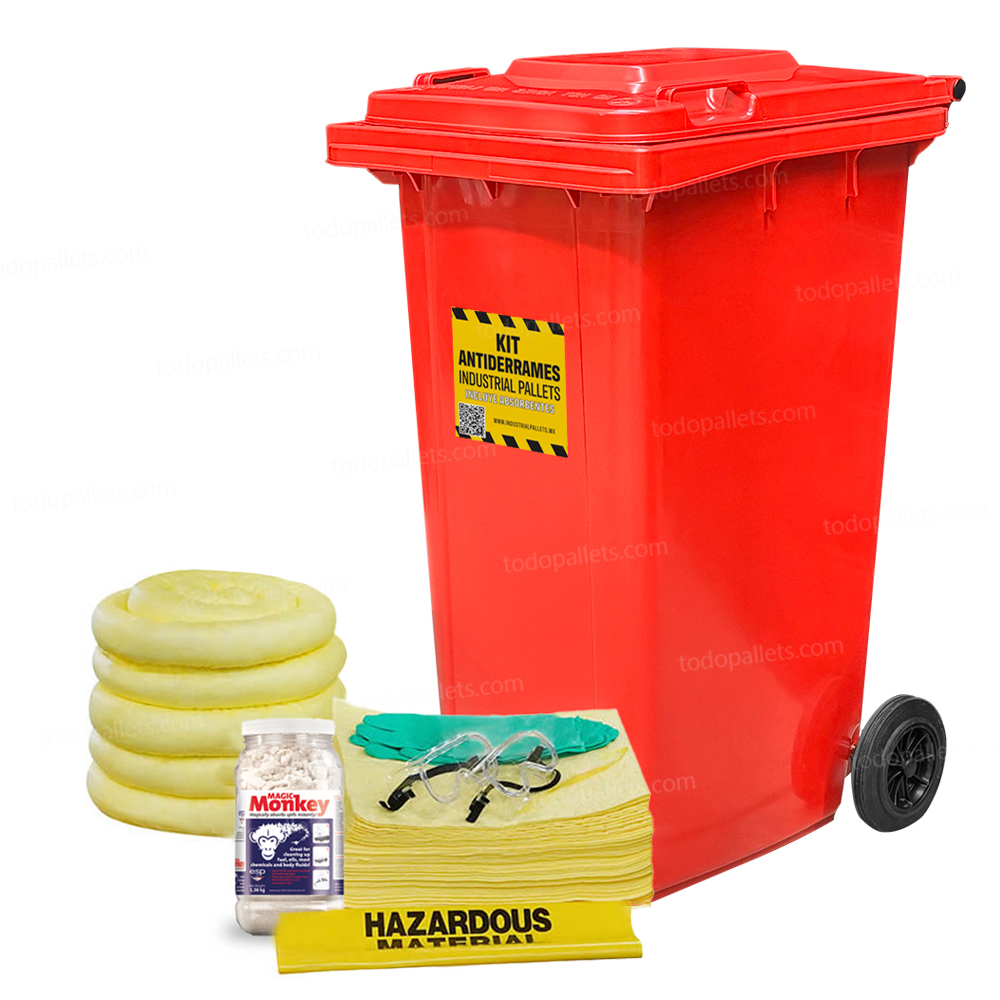 Kit50HazMatC_b_001 Kit Antiderrames Móvil 50 Galones con Contenedor de Plástico - Líquidos Agresivos HazMat - Imagen 1
